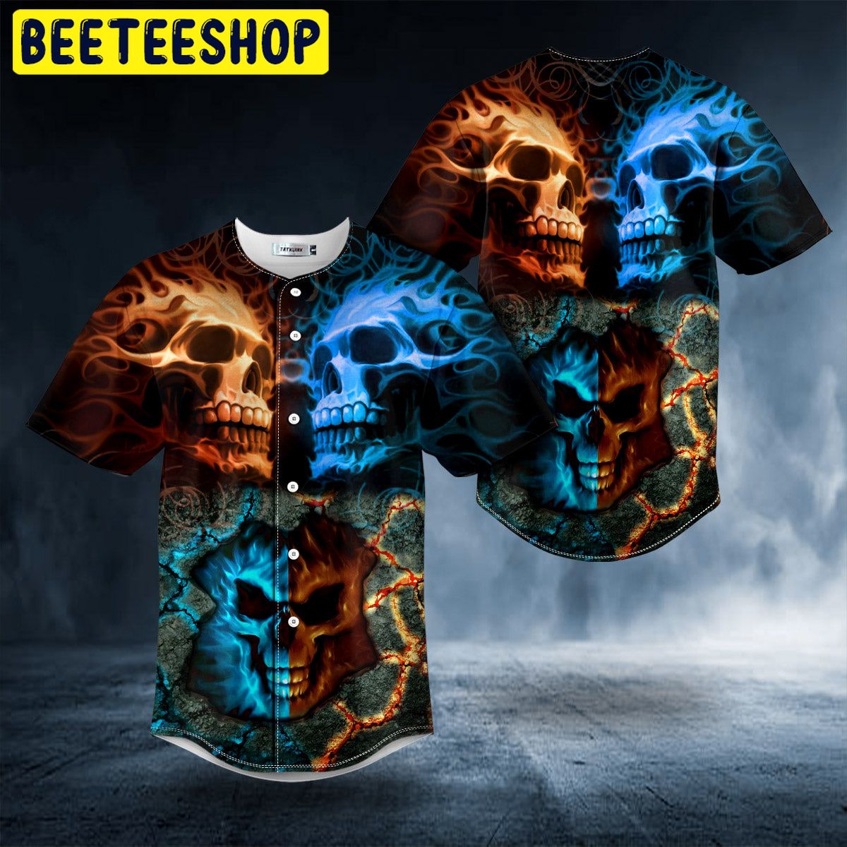 Fire Ice Pattern Skull Trending Baseball Jersey - Beeteeshop