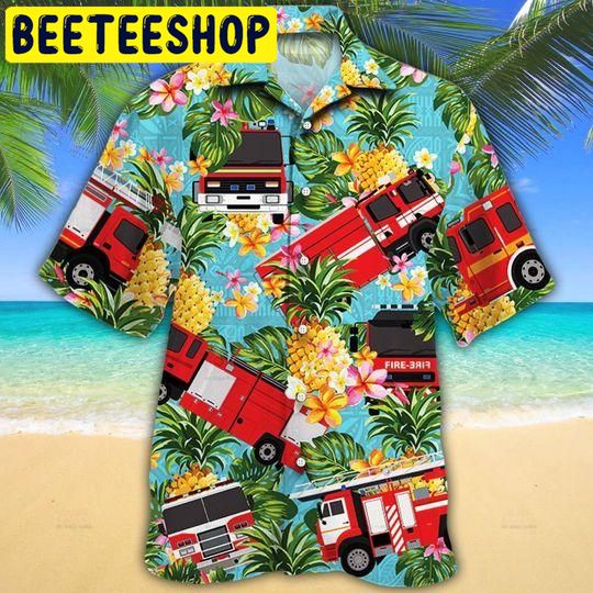 Firefighter Cars Pineapple Hawaiian Shirt