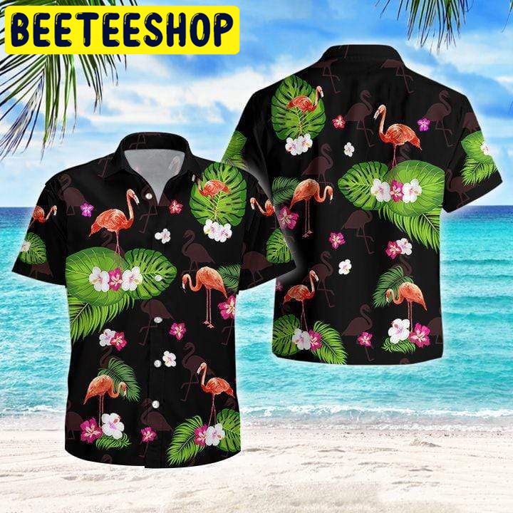 Flamingo Palm Black Tropical Hawaiian Shirt