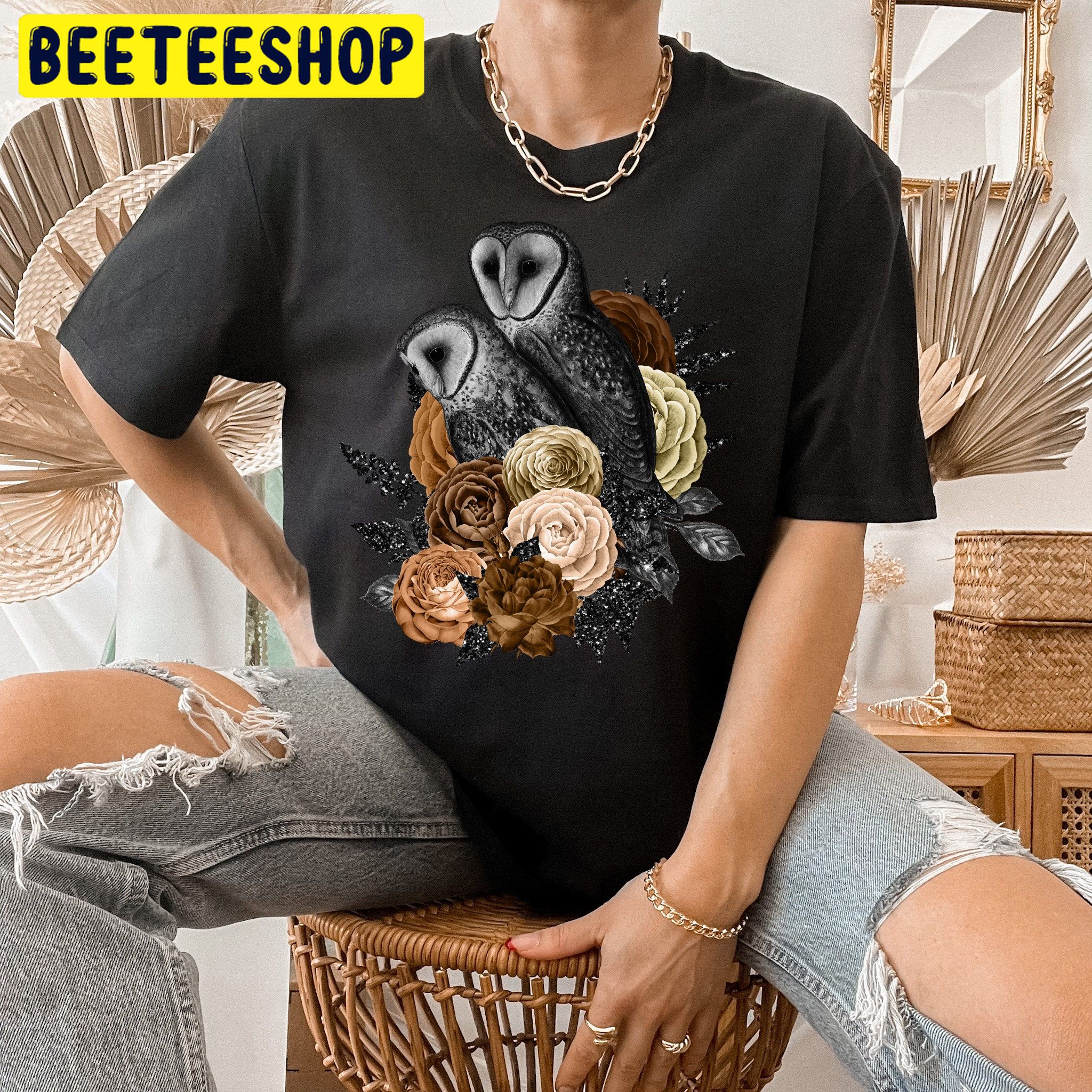 Floral Barn Owl Vintage Gothic Trending Unisex Shirt