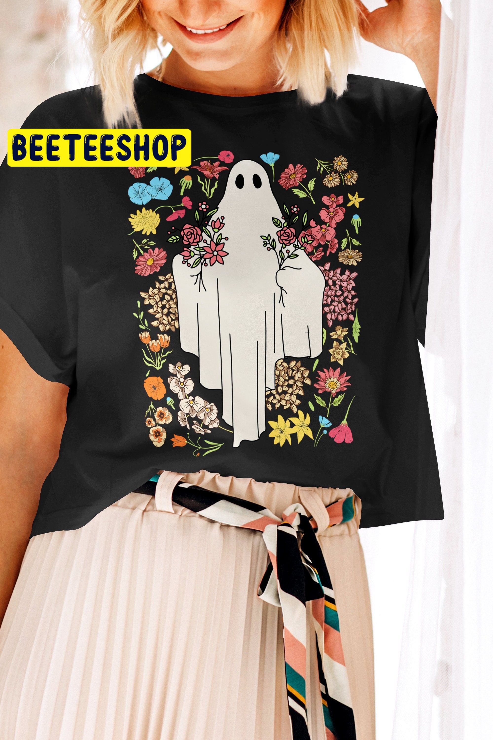 Floral Ghost Halloween Fall Pumpkin Trending Unisex Shirt