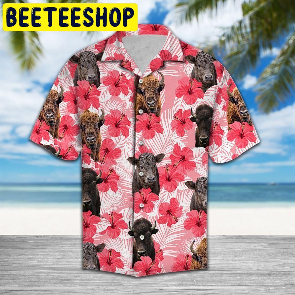 Flowers Hibiscus Bison Pink Hawaiian Shirt