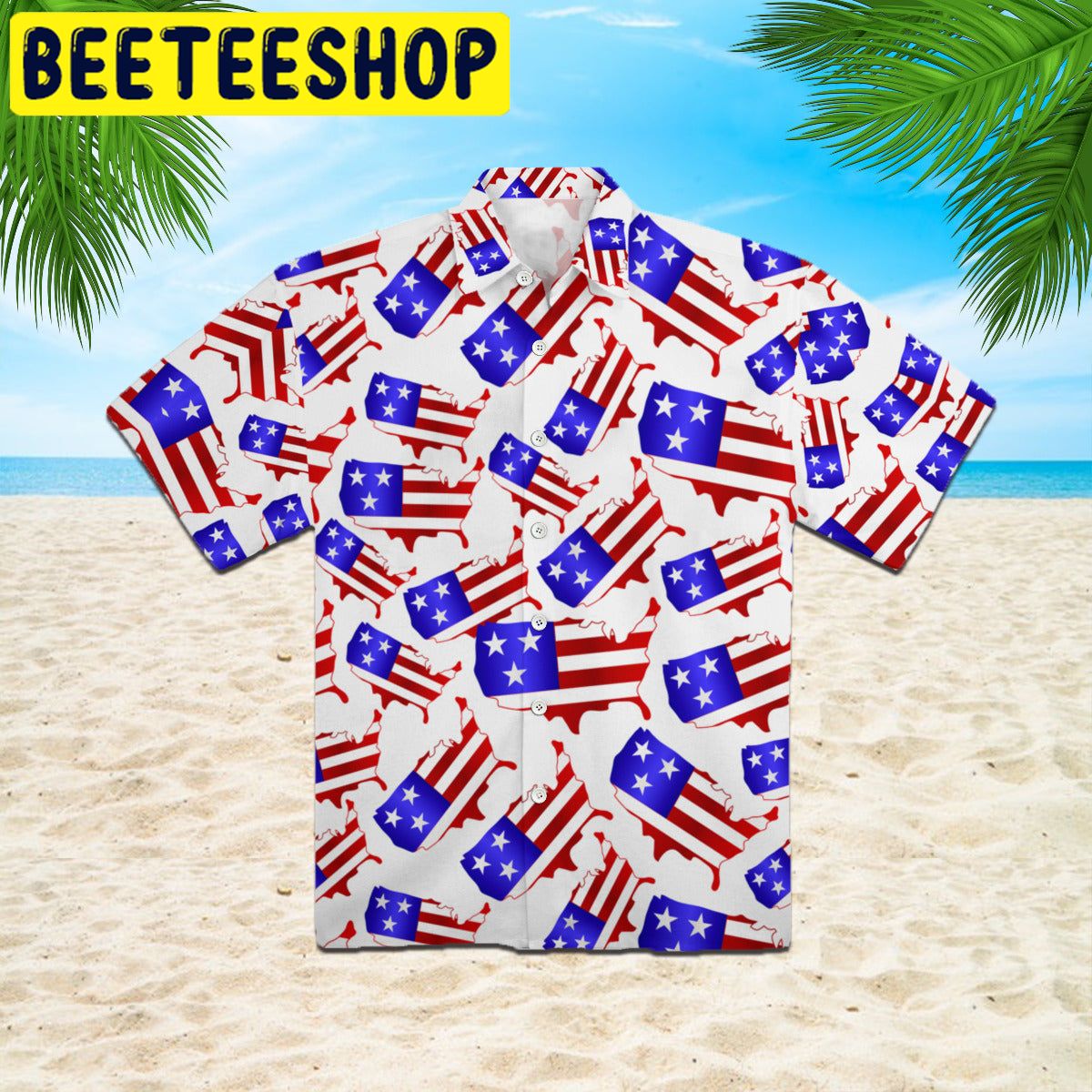 Fourth Of July America Map Shape Hawaiian Shirt