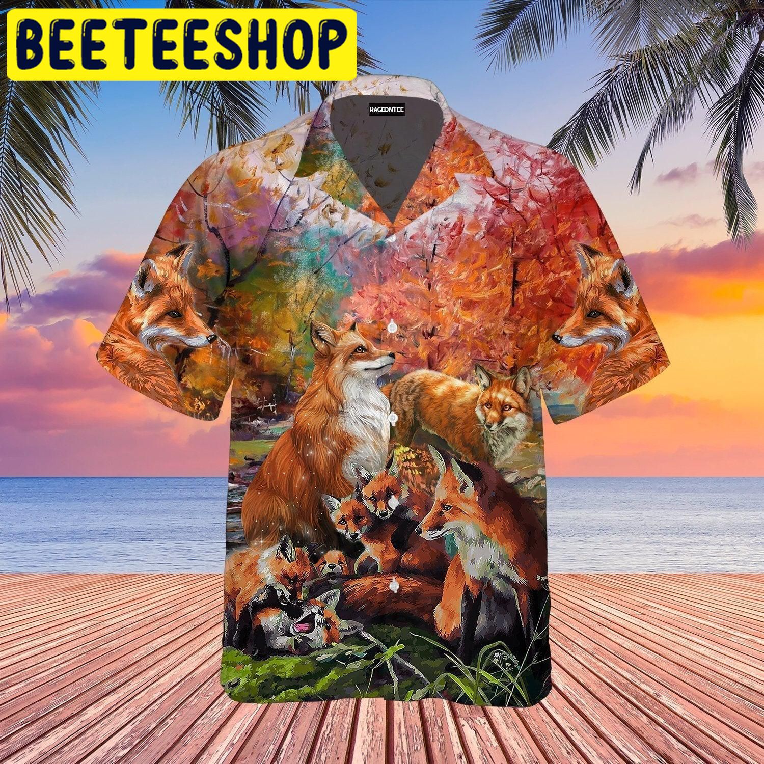 Fox Hunting Under The Autumn Flowers Forest Hawaiian Shirt