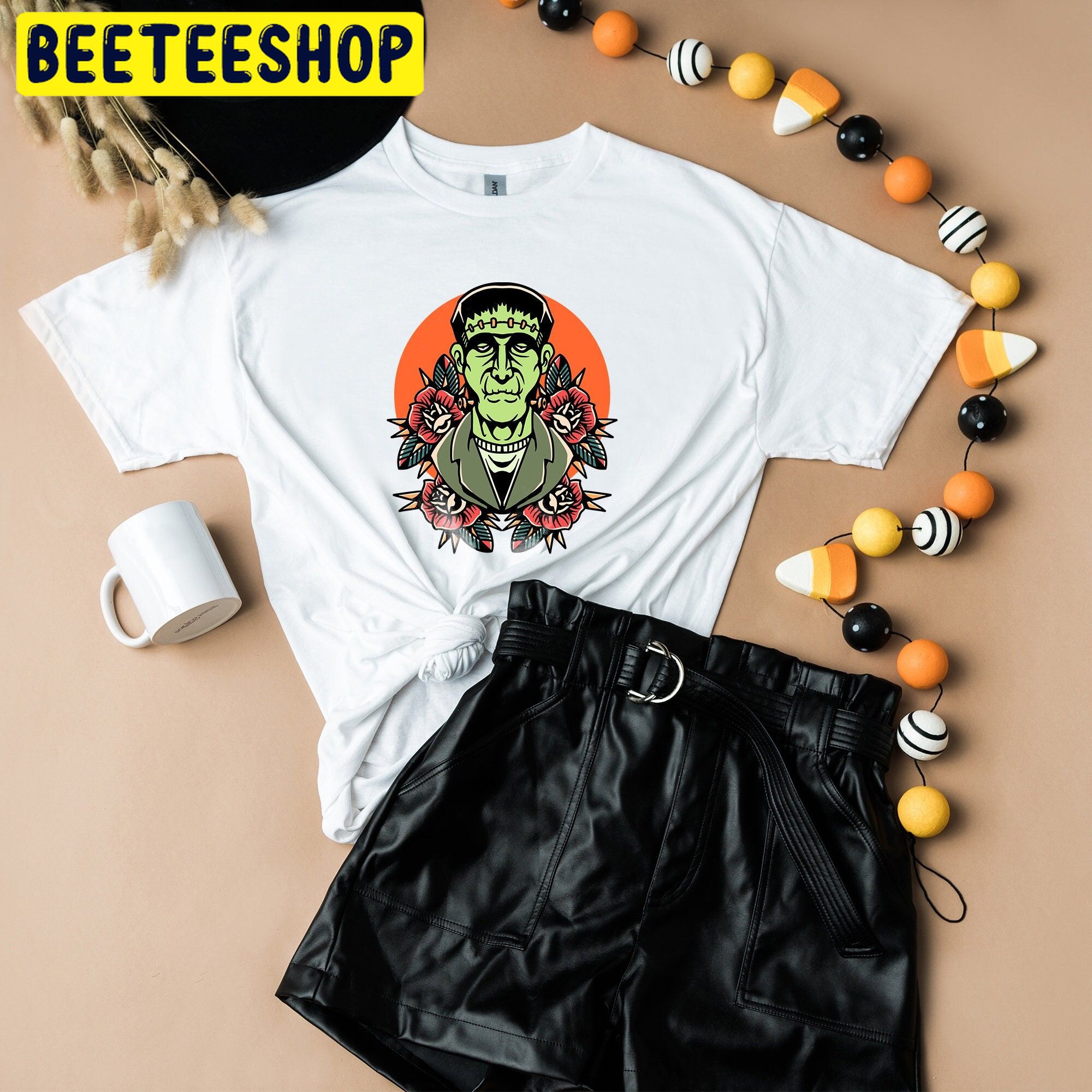 Frankenstein Rose Tattoo Halloween Trending Unisex Shirt