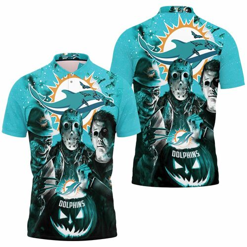 Freddy Jason Michael Myers Loves Dolphins Pumpkin Head Halloween Jersey 3D All Over Print Polo Shirt