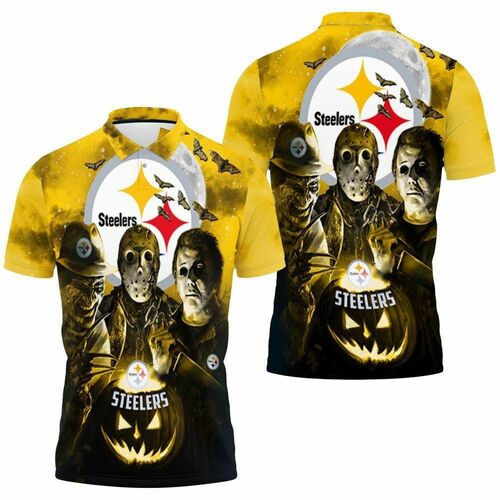 Freddy Jason Michael Myers Loves Pittsburgh Steelers Pumpkin Head Halloween 3d Jersey 3D All Over Print Polo Shirt