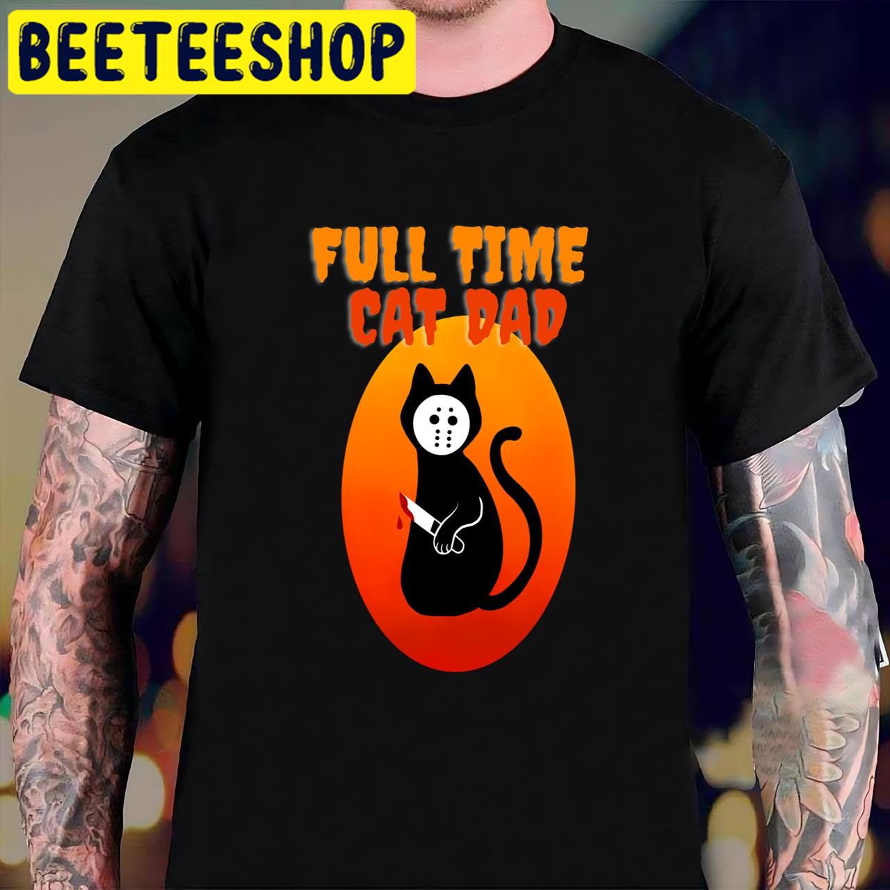 Full Time Cat Dad Cat Holding Bloody Knife Halloween Trending Unisex T-Shirt