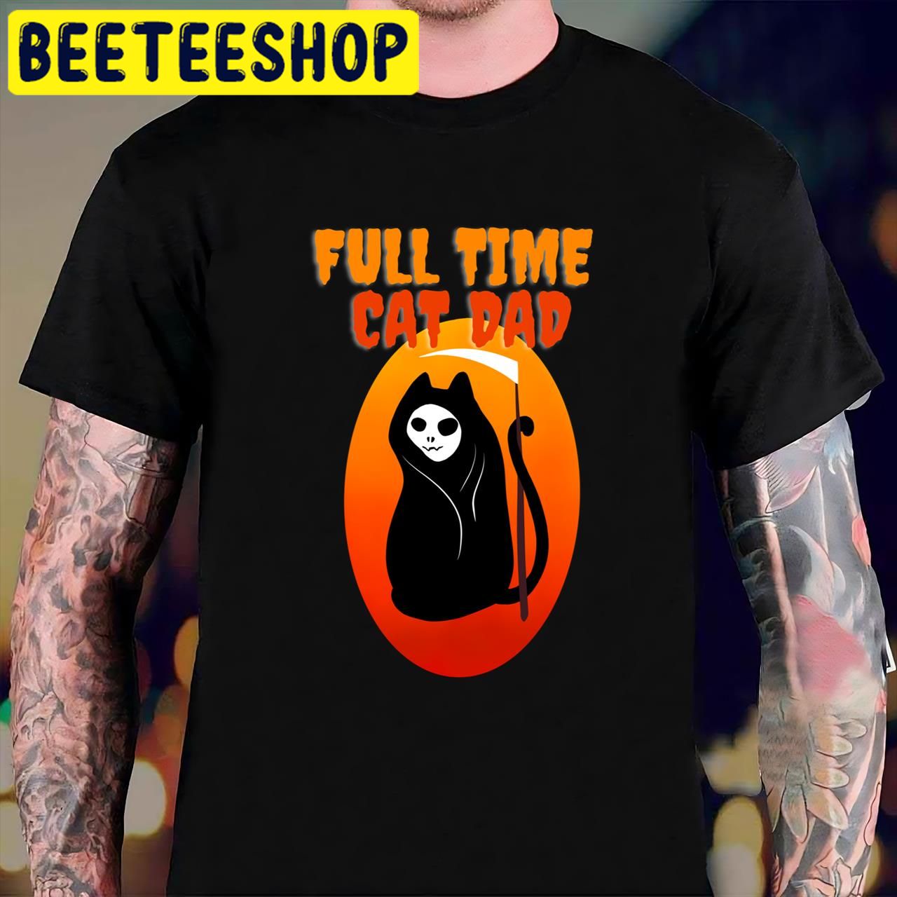 Full Time Cat Dad Funny Grim Reaper Halloween Trending Unisex T-Shirt