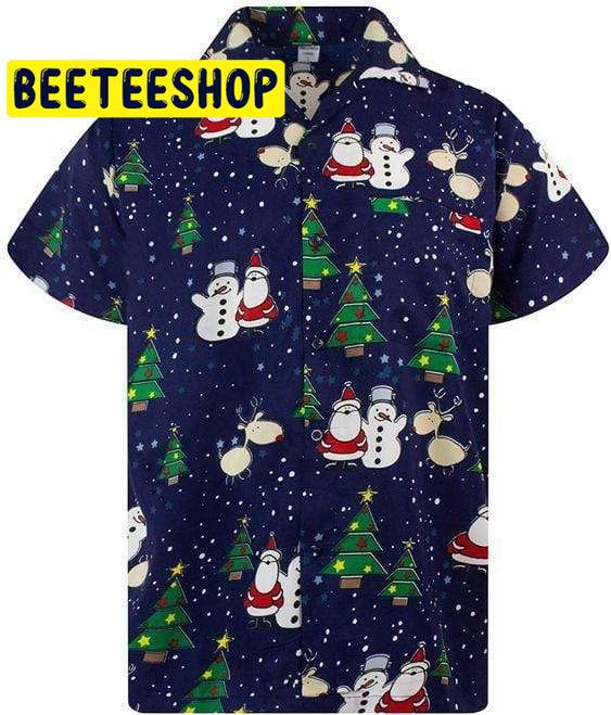 Funky Santa And Snowman Christmas Hawaiian Shirt