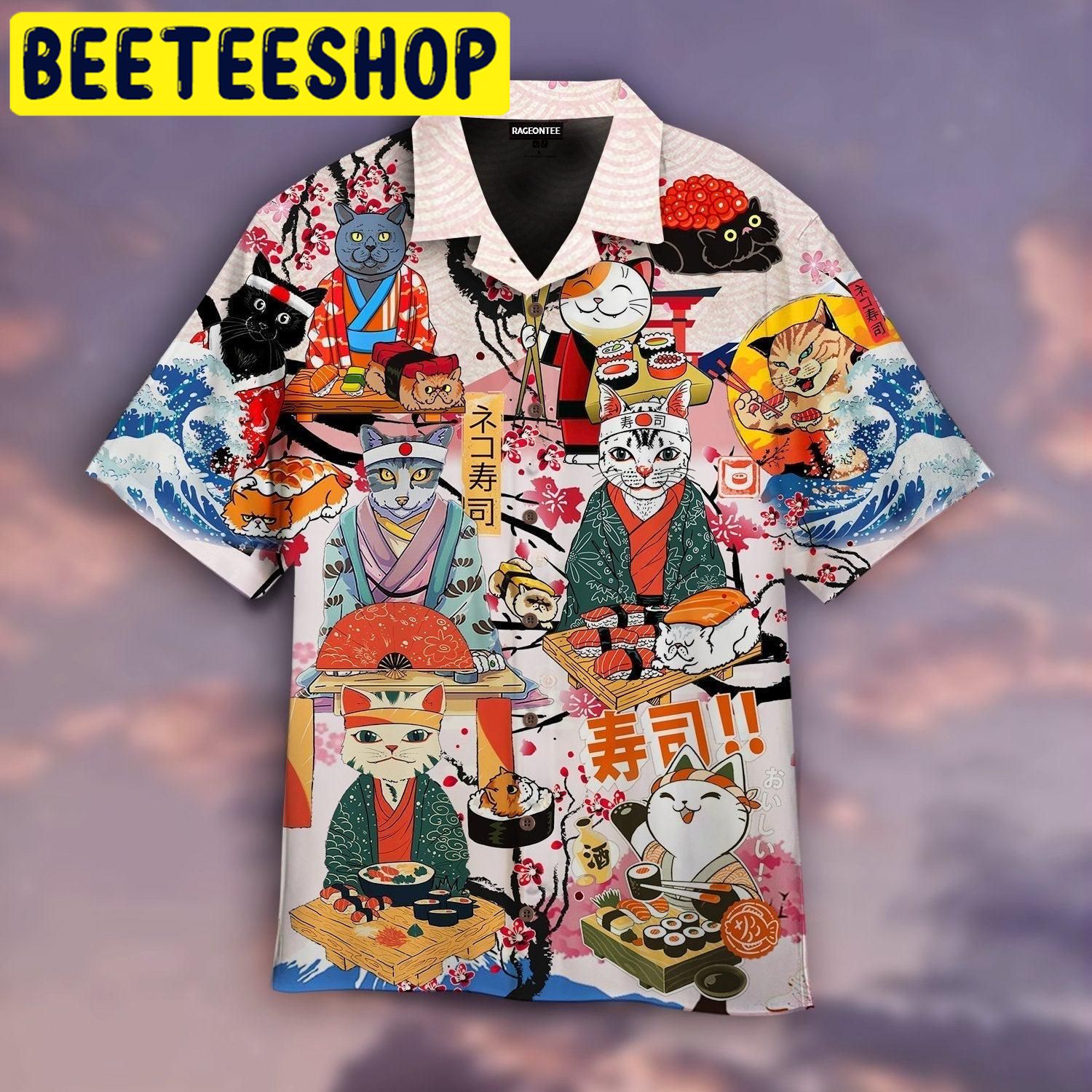 Funny Cat Eat Sushi Japanese Hawaiian Shirt