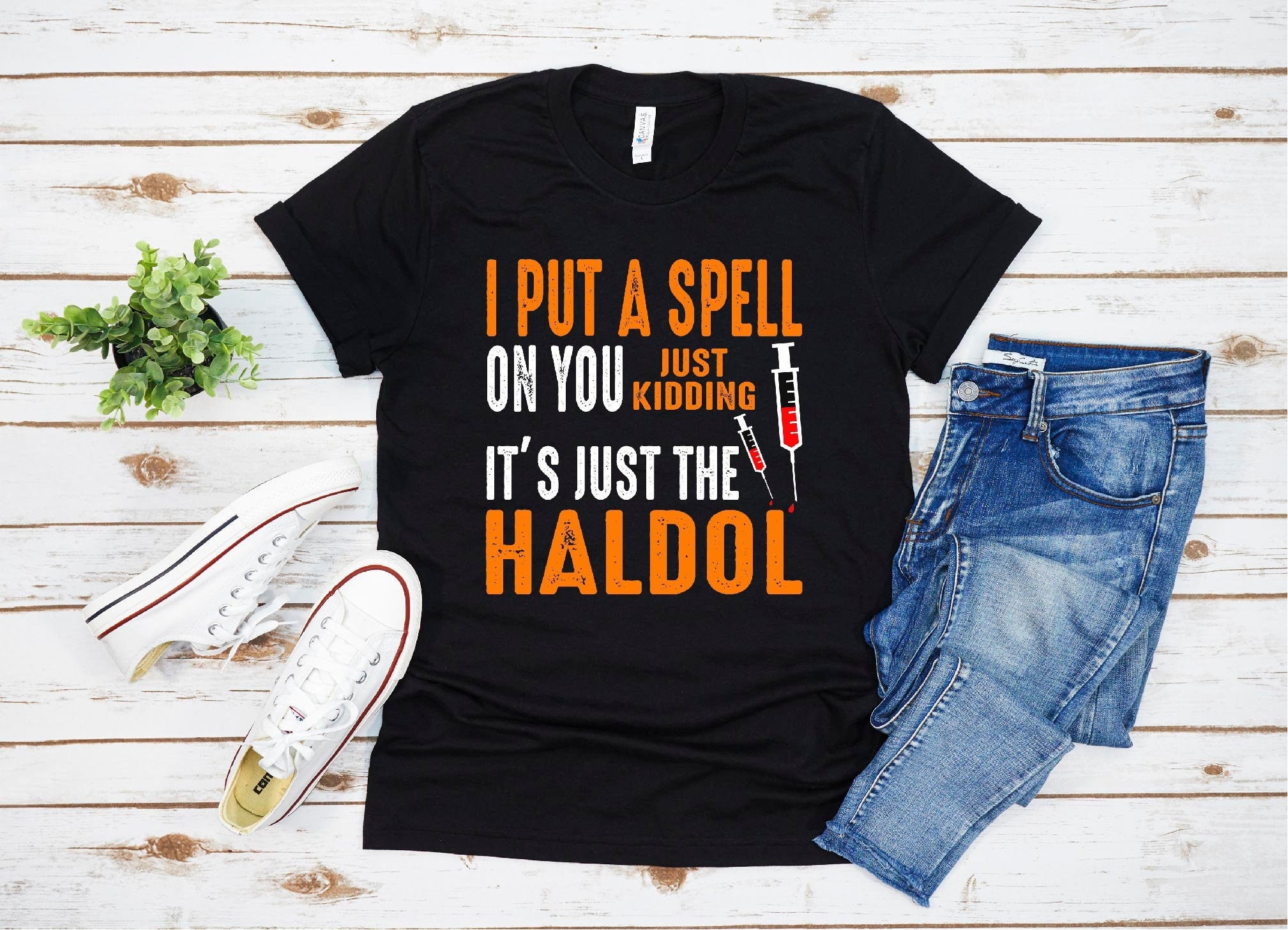 Funny Halloween Nurse RN Medical Haldol Spell Medical ER ICU T-Shirt