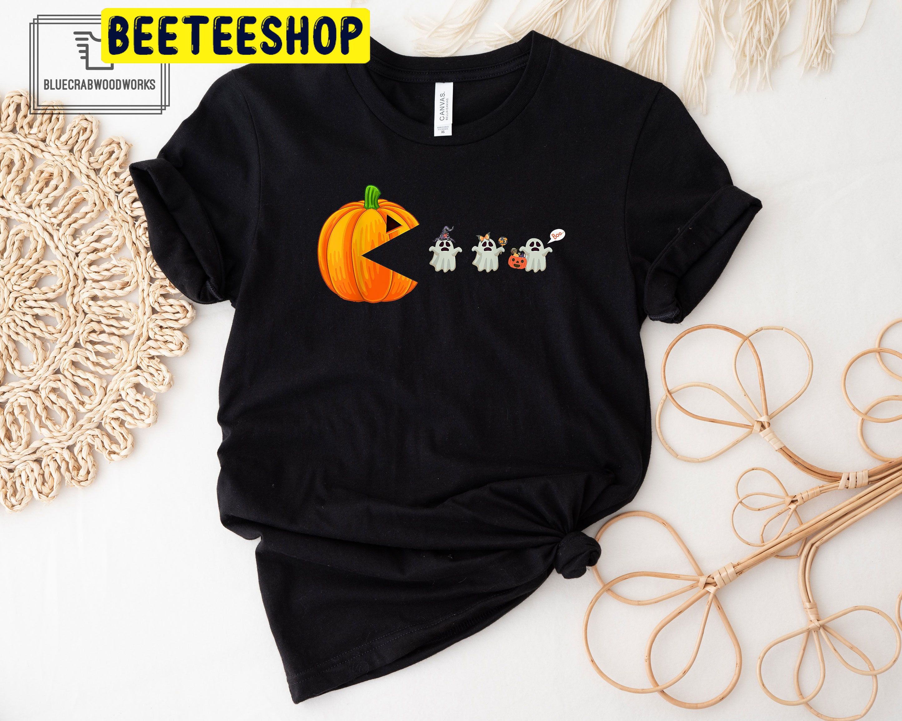 Funny Halloween Pumpkin Eating Ghost Gamer Trending Unisex Shirt