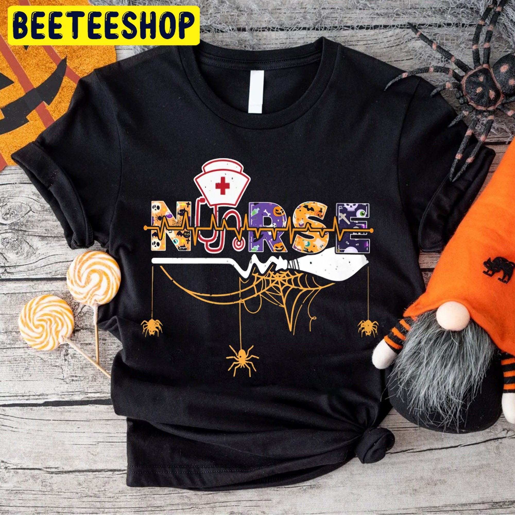 Funny Nurse Healthcare Worker Pumpkin Boo Spider Witch Trending Unisex Shirt