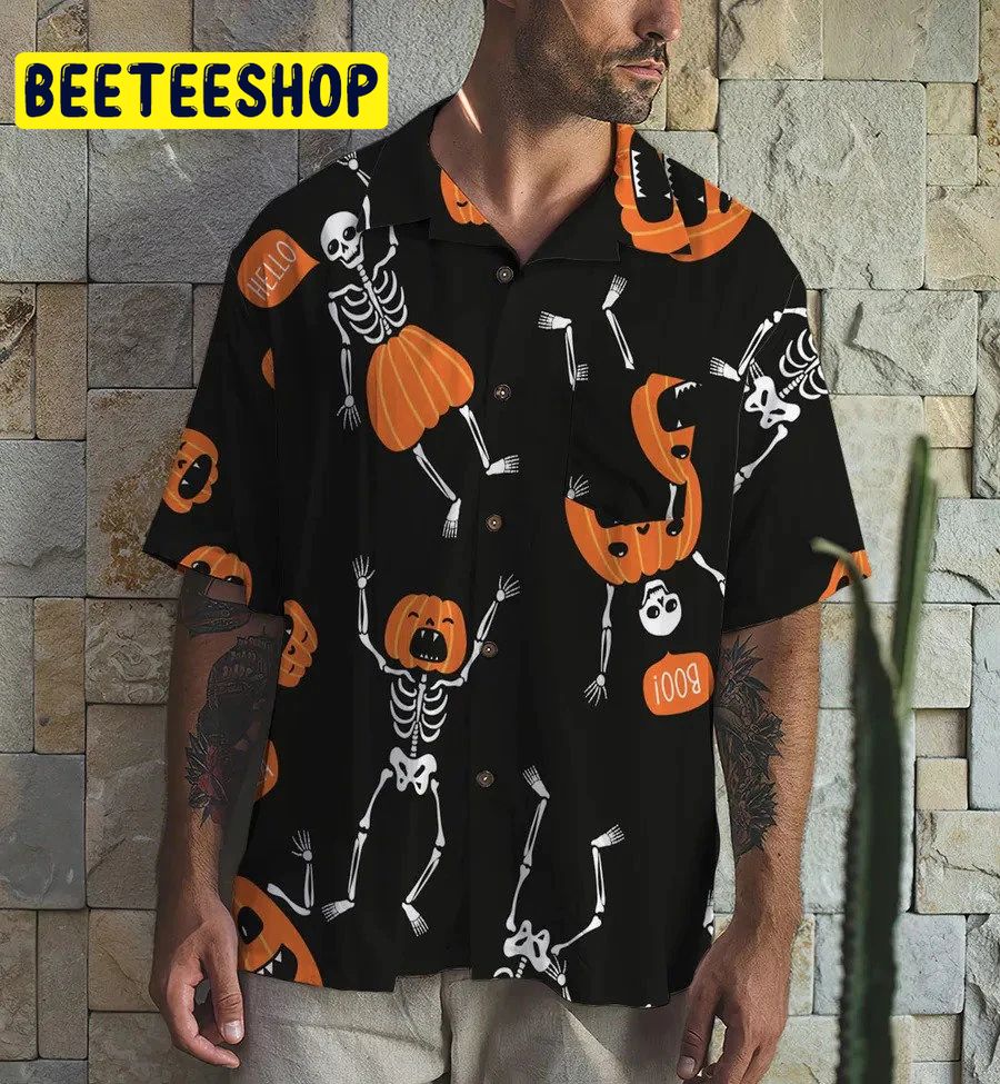 Funny Skeletons Pumpkins Halloween Trending Hawaiian Shirt