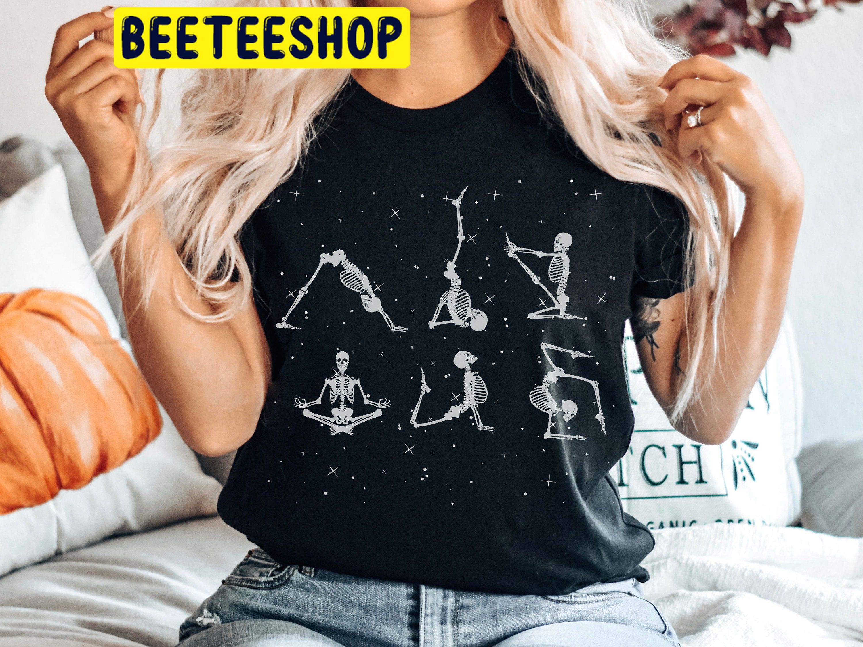 Funny Skeletons Yoga Halloween Trending Unisex Shirt