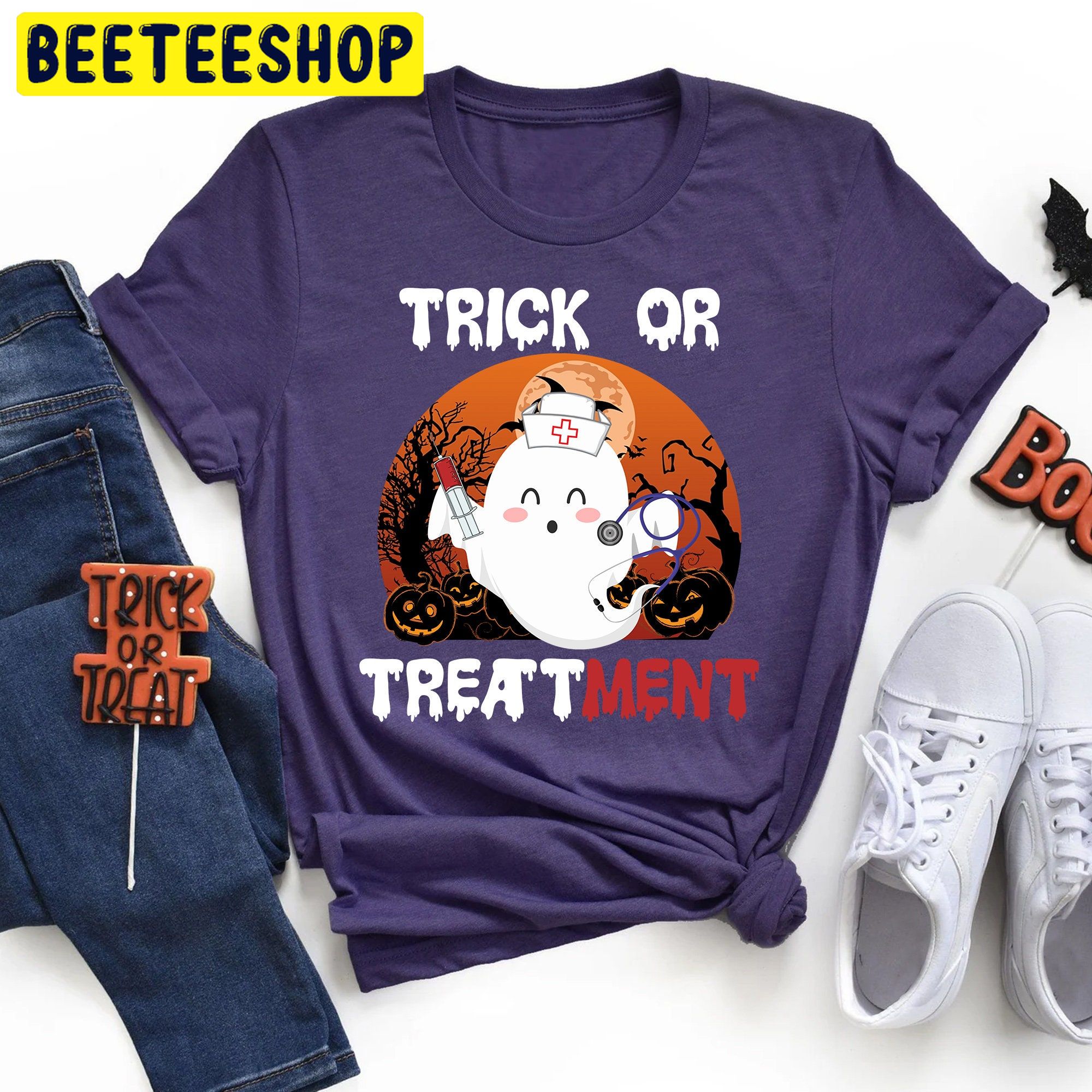 Funny Trick Or Treatment Nurse Halloween Trending Unisex Shirt