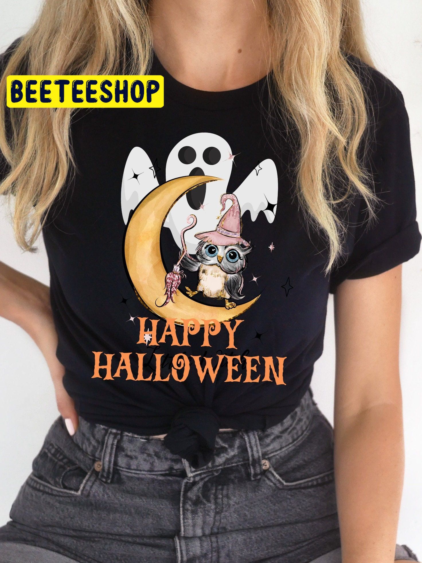 Ghost And Owl Halloween Night Trending Unisex Shirt