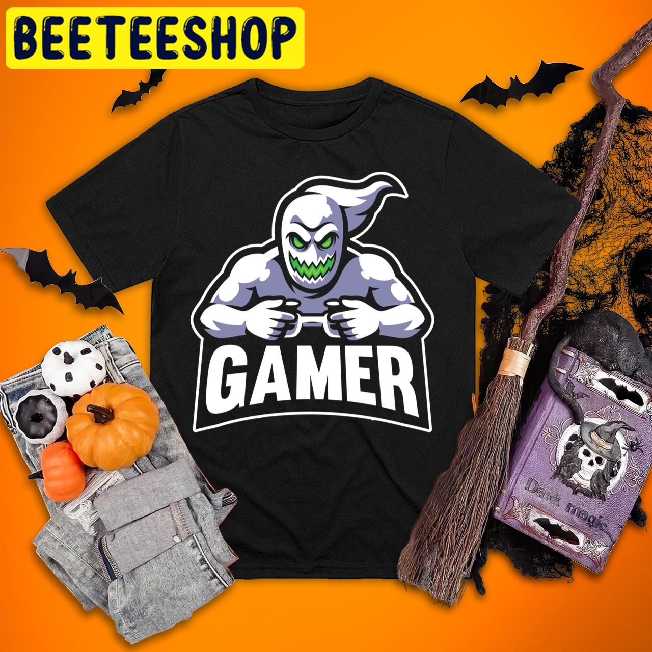 Ghost Gamer Lazy Costume Cool Video game Gaming Halloween Trending Unisex T-Shirt