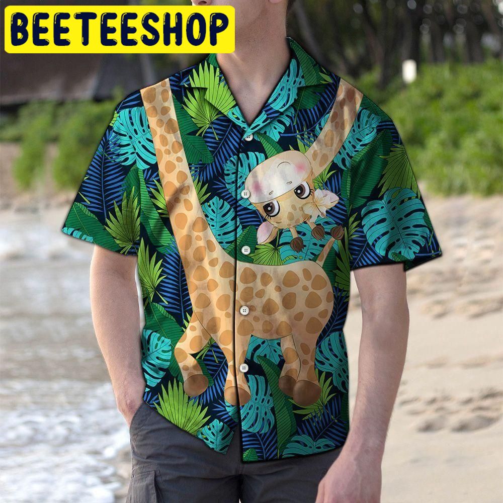 Giraffe Forest Green Hawaiian Shirt