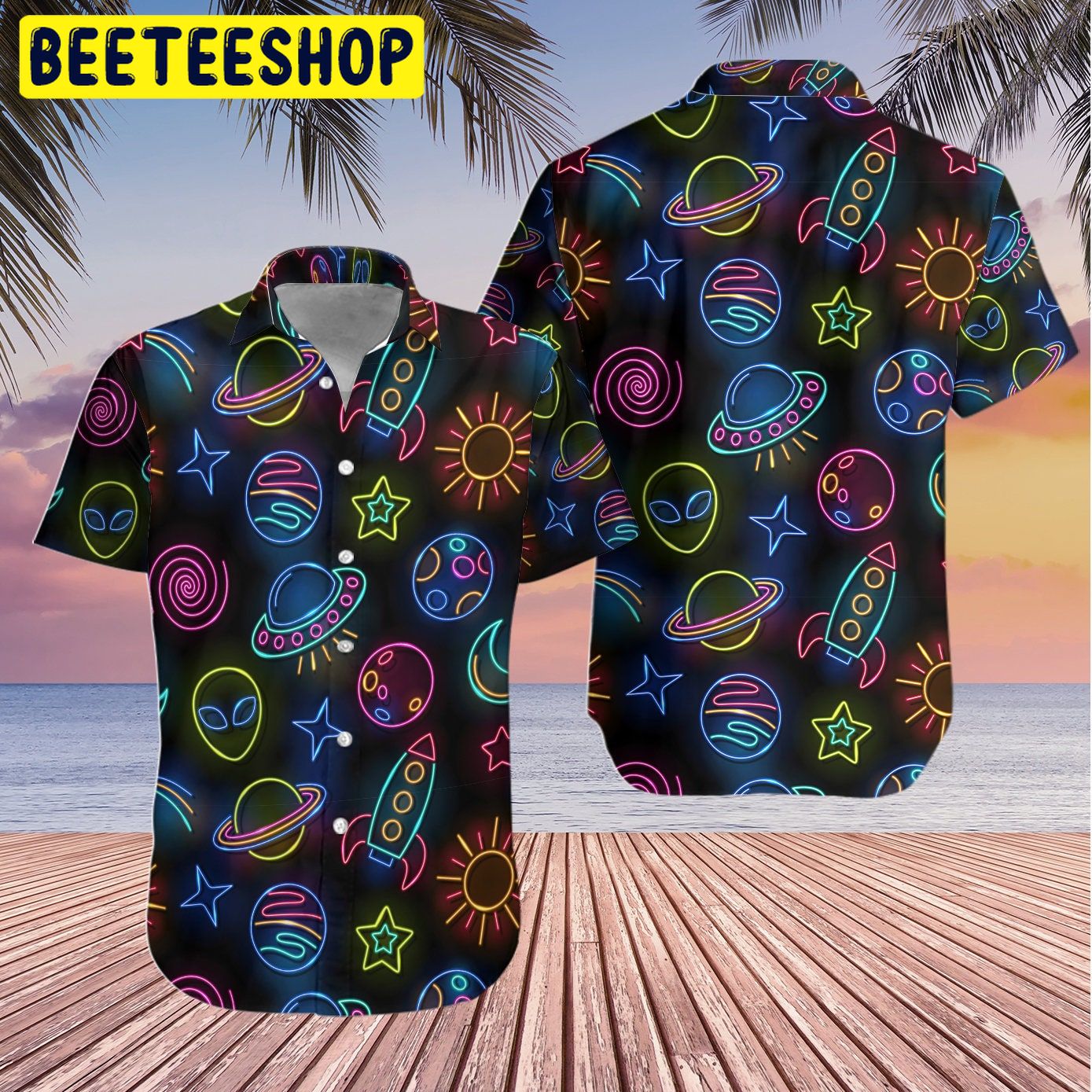 Glowing Space With Rainbow Star Trending Hawaiian Shirt