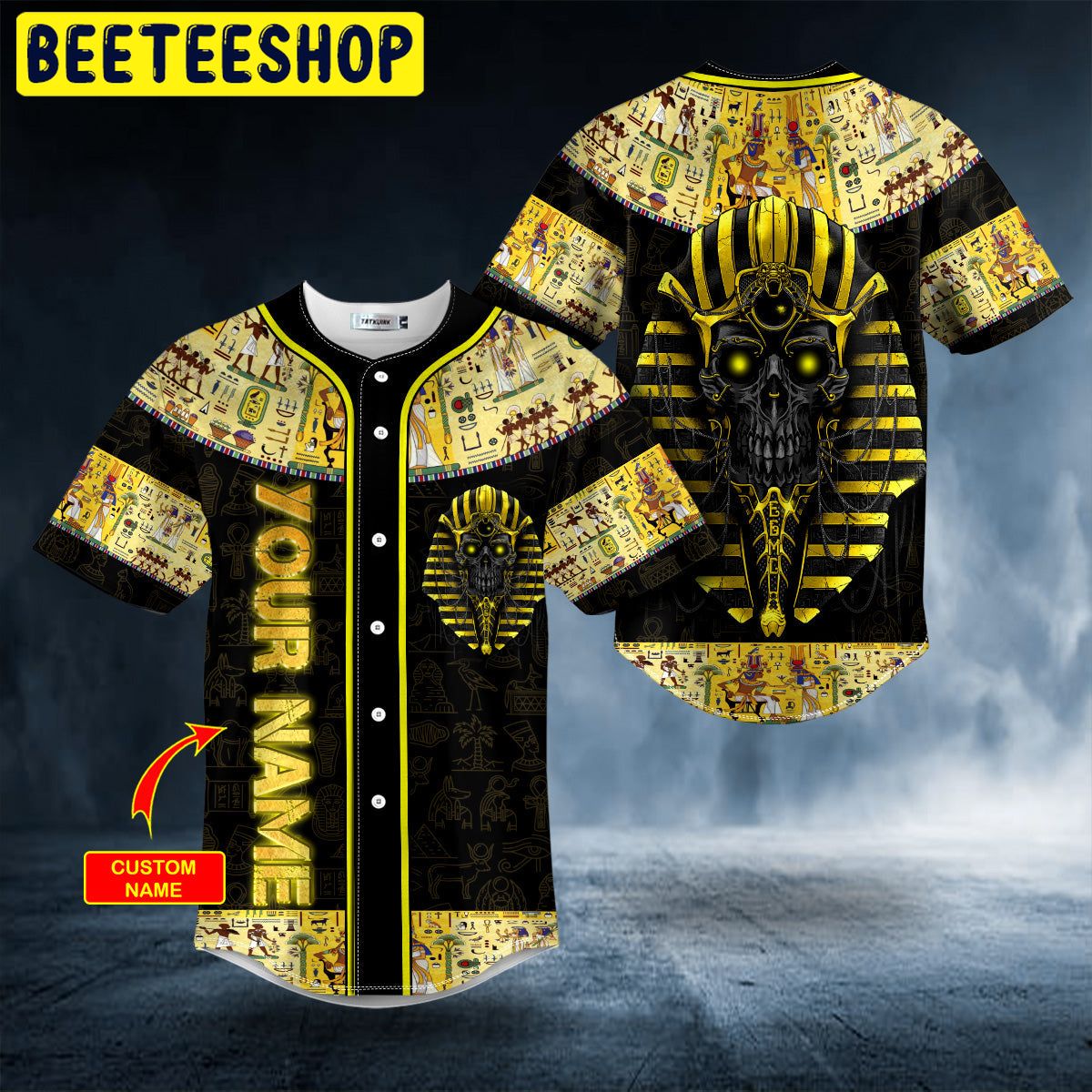 Gold Pharaoh Skull Custom Trending Baseball Jersey (2)