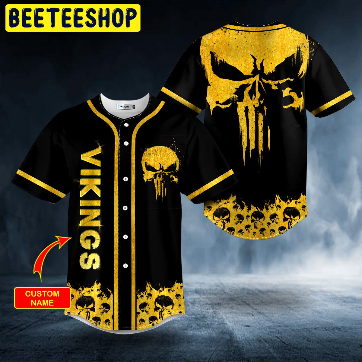 Gold Punisher Skull Custom Trending Baseball Jersey