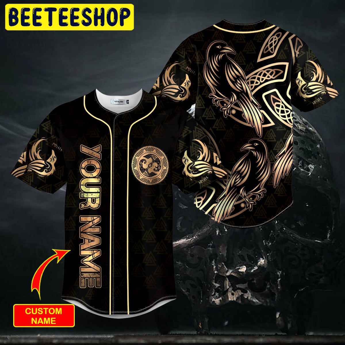 Gold Raven Viking Tattoo Custom Trending Baseball Jersey