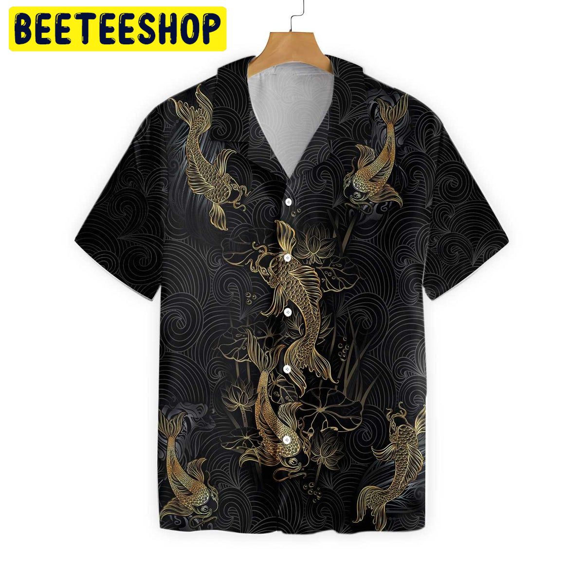 Golden Koi Fish On Waves Trending Hawaiian Shirt