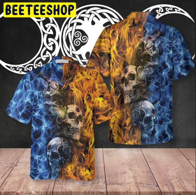 Gothic Skull Fire And Water Trending Hawaiian Shirt