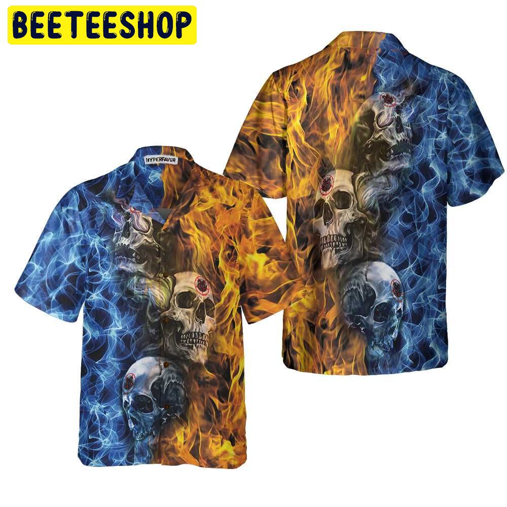 Gothic Skull Fire And Water Trending Hawaiian Shirt - Beeteeshop