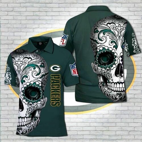 Green Bay Packers Nlf Sugar Skull Polo 3D All Over Print Polo Shirt