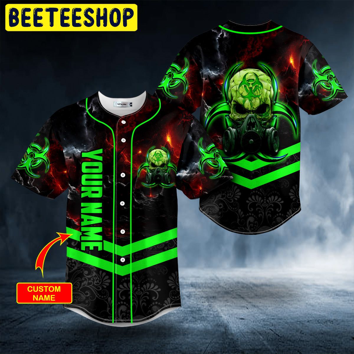 Green Biohazard Skull Custom Trending Baseball Jersey