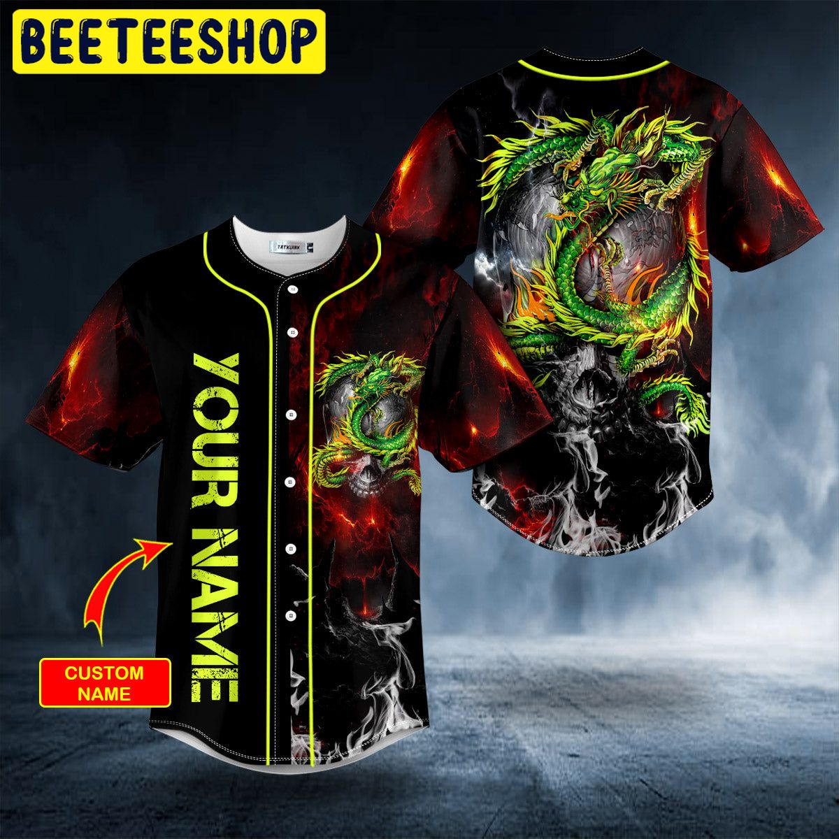 Green Dragon Skull Custom Trending Baseball Jersey (2) - Beeteeshop