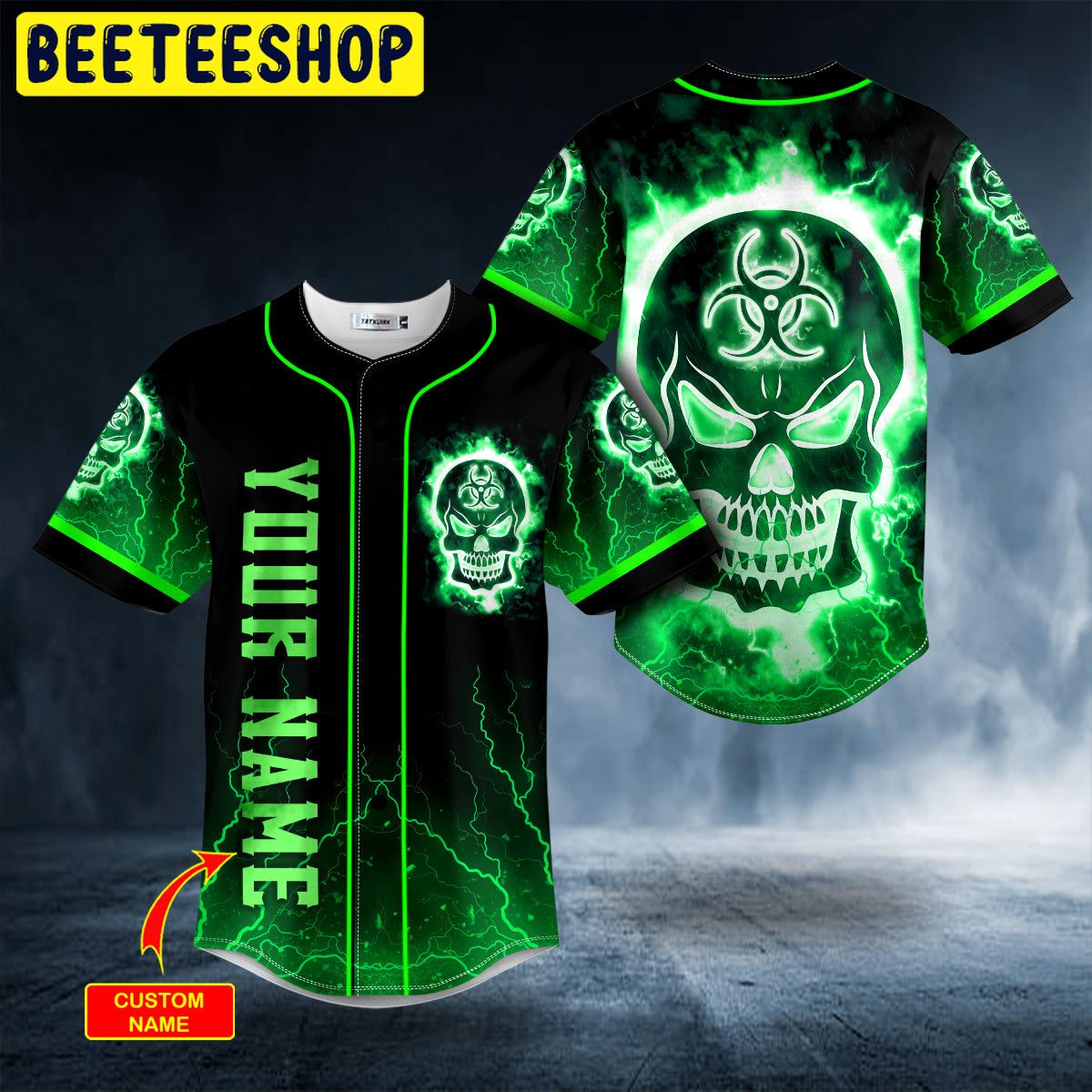 Green Fire Biohazard Skull Custom Trending Baseball Jersey