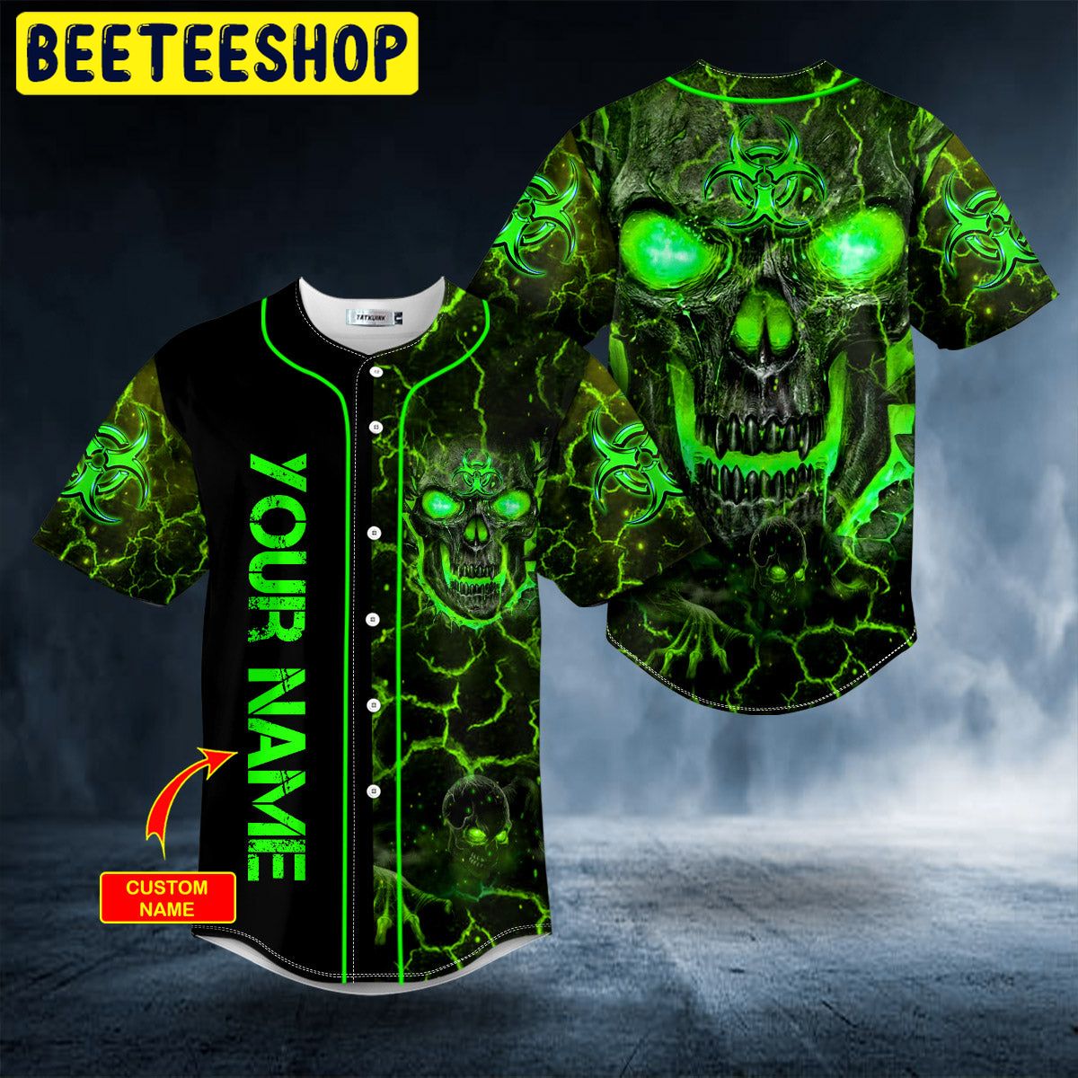 Green Lava Skull Custom Trending Baseball Jersey