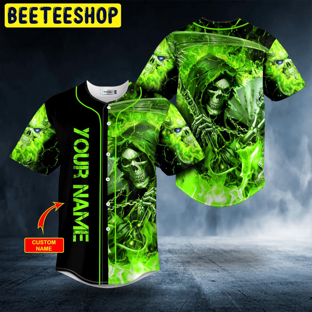 Green Lightning Grim Reaper Custom Trending Baseball Jersey