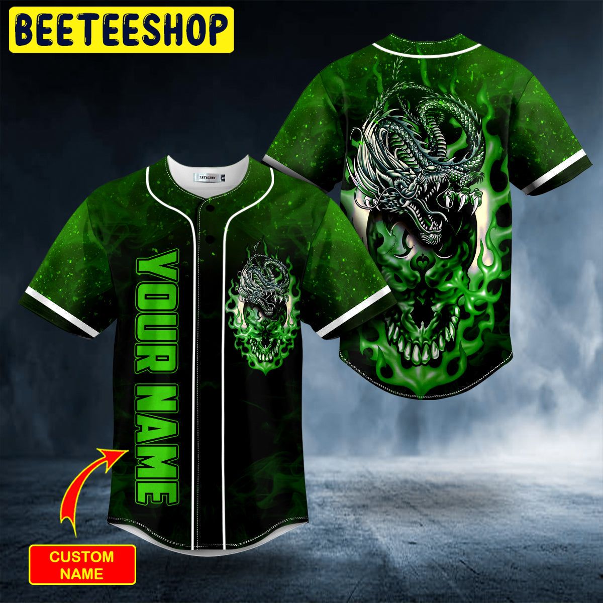 Green ODM Dragon Skull Custom Trending Baseball Jersey