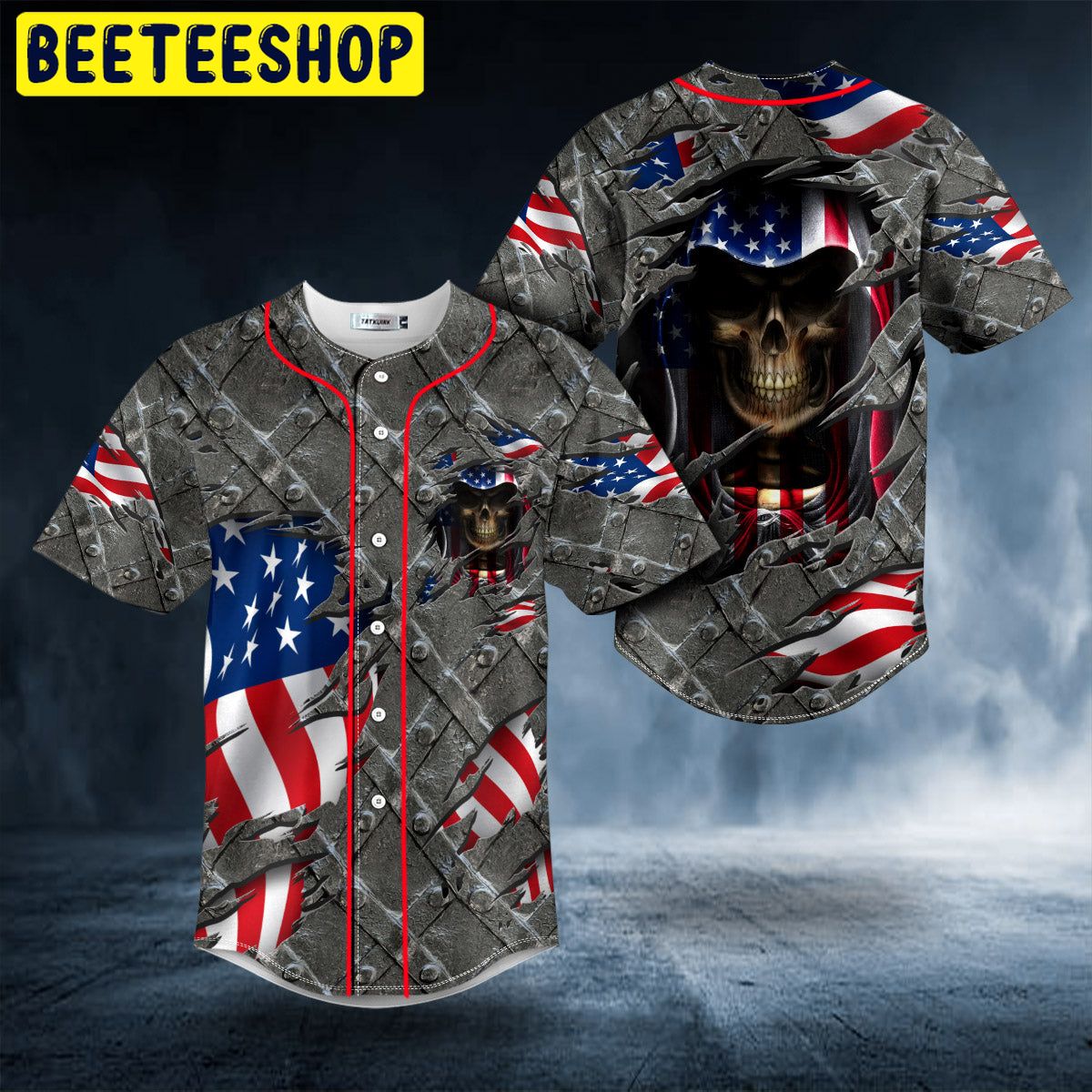 Grim Reaper American Flag Patriotic Skull Trending Baseball Jersey