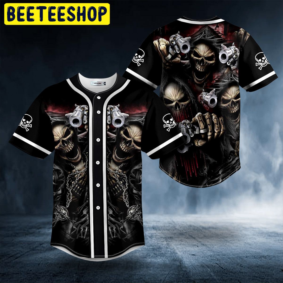 Grim Reaper Fire Gun Skull Trending Baseball Jersey