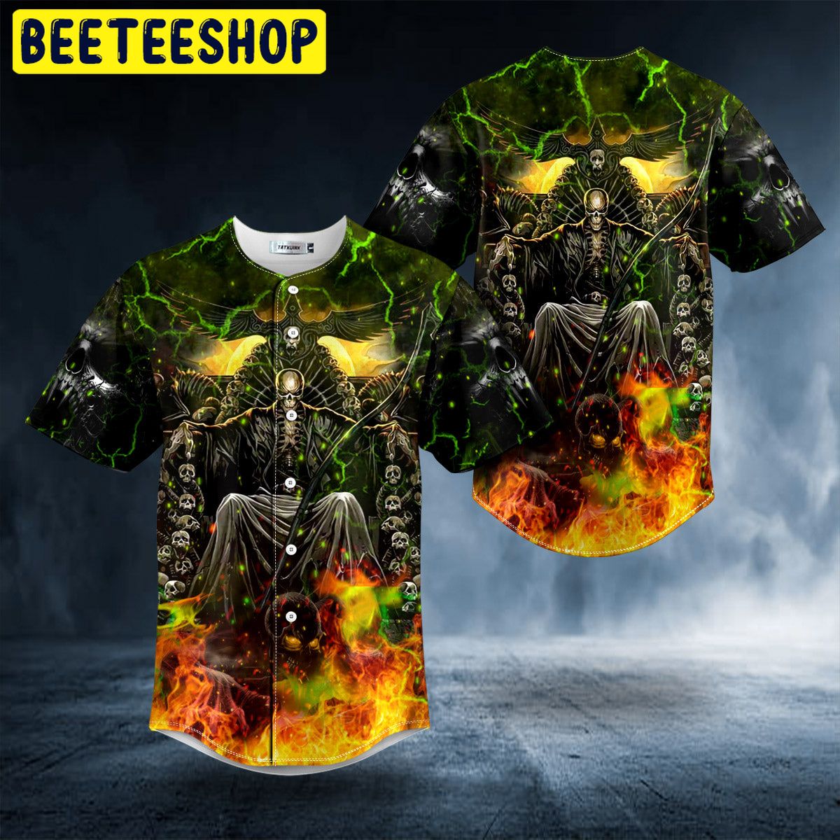 Grim Reaper Throne Zombie Ghost Fire Lightning Skull Trending Baseball Jersey