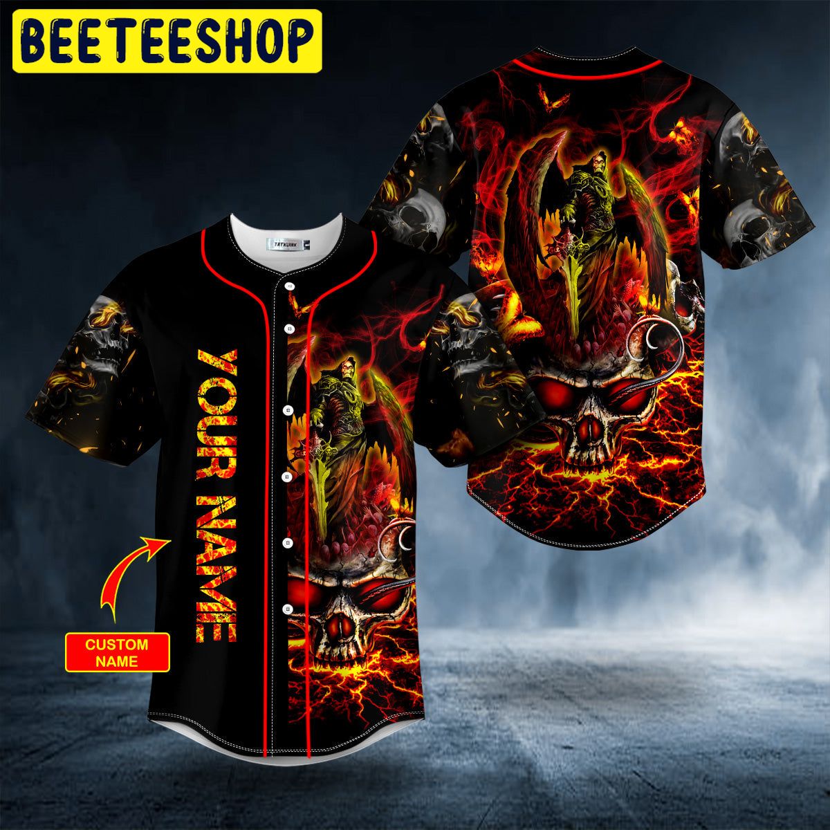 Grim Reaper Wings Lightning Skull Custom Trending Baseball Jersey