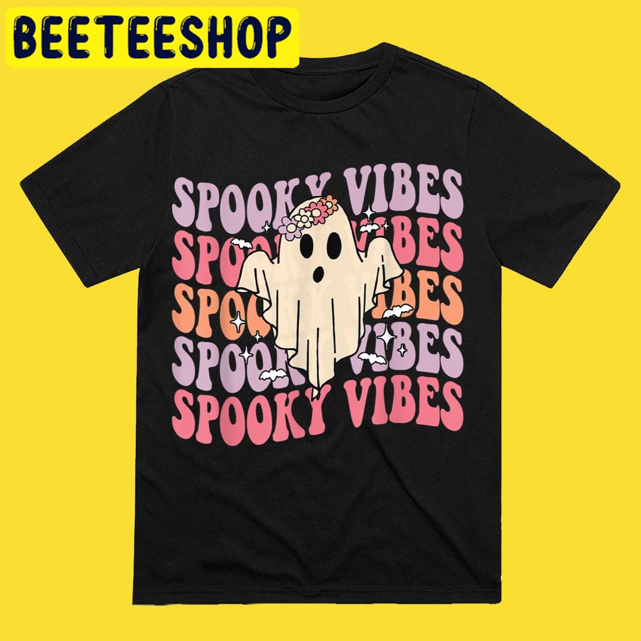 Groovy Spooky Vibes Retro Floral Spooky GhostCostume Halloween Trending Unisex T-Shirt