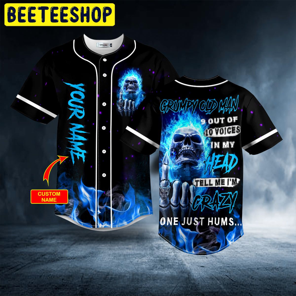 Grumpy Old Man 9 Out Of 10 Voices Skull Custom Trending Baseball Jersey