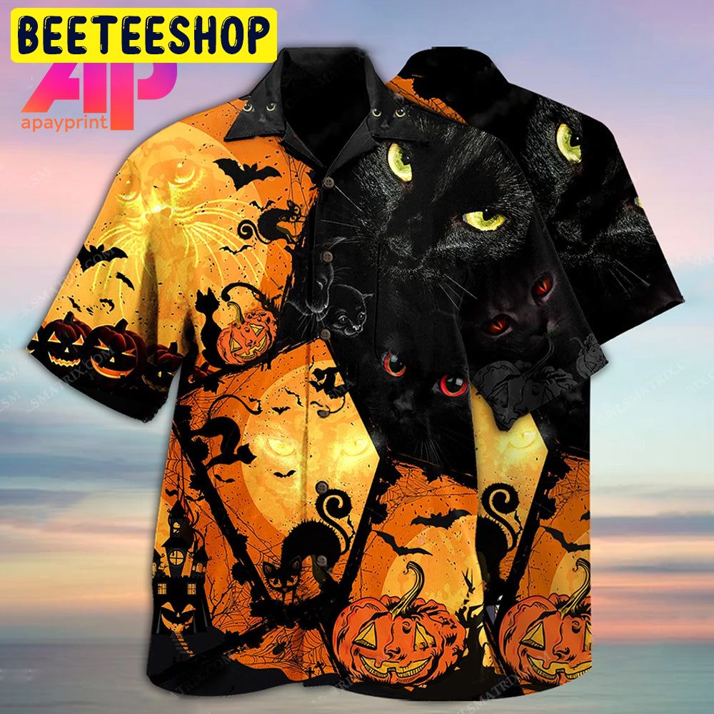 Halloween Black Cat 3D Trending Hawaiian Shirt