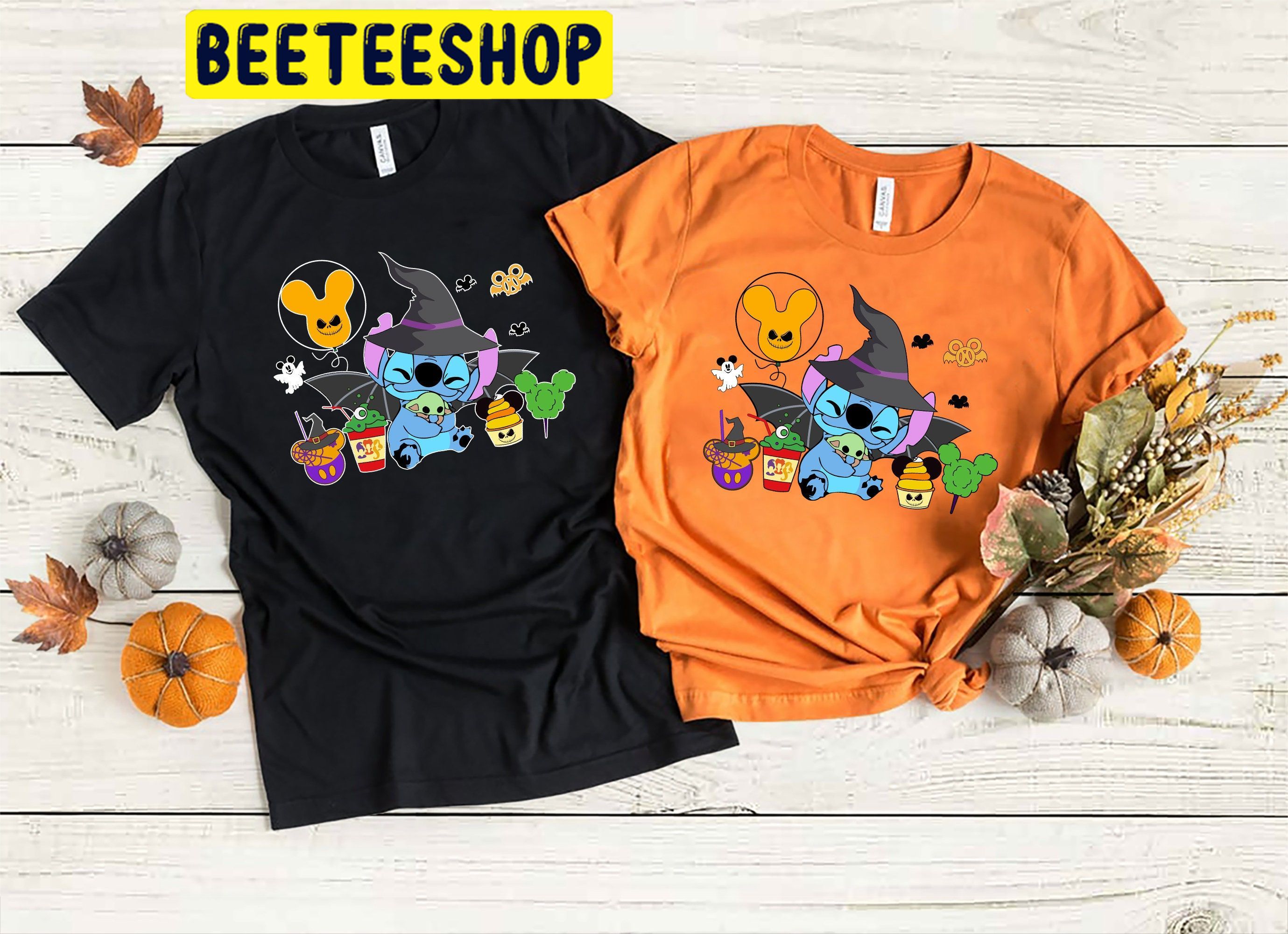 Halloween Disney Snack Stitch & Baby Yoda Art HalloweenTrending Unisex Shirt