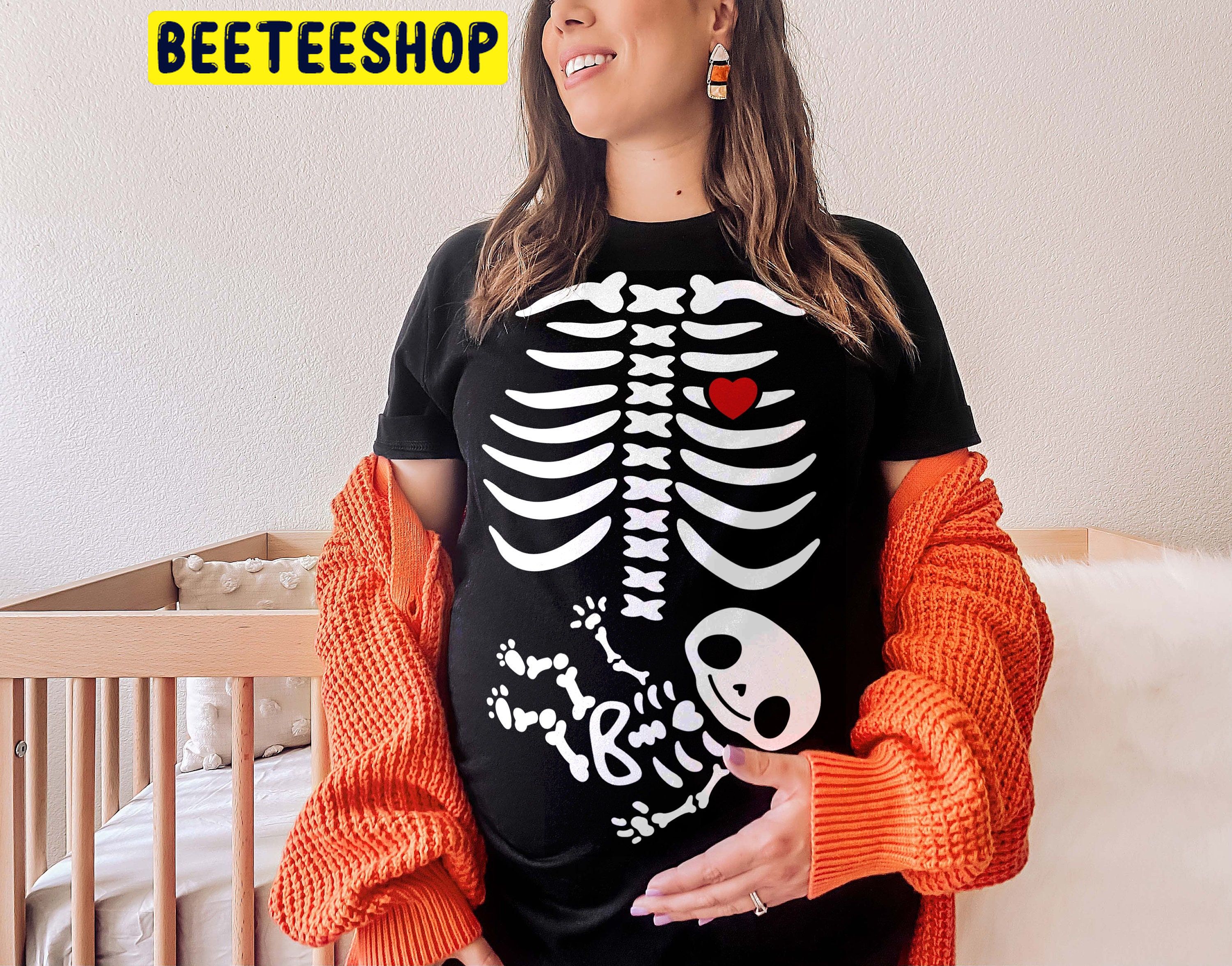 Halloween Pregnancy Announcement Pregnant Skeleton Trending Unisex Shirt