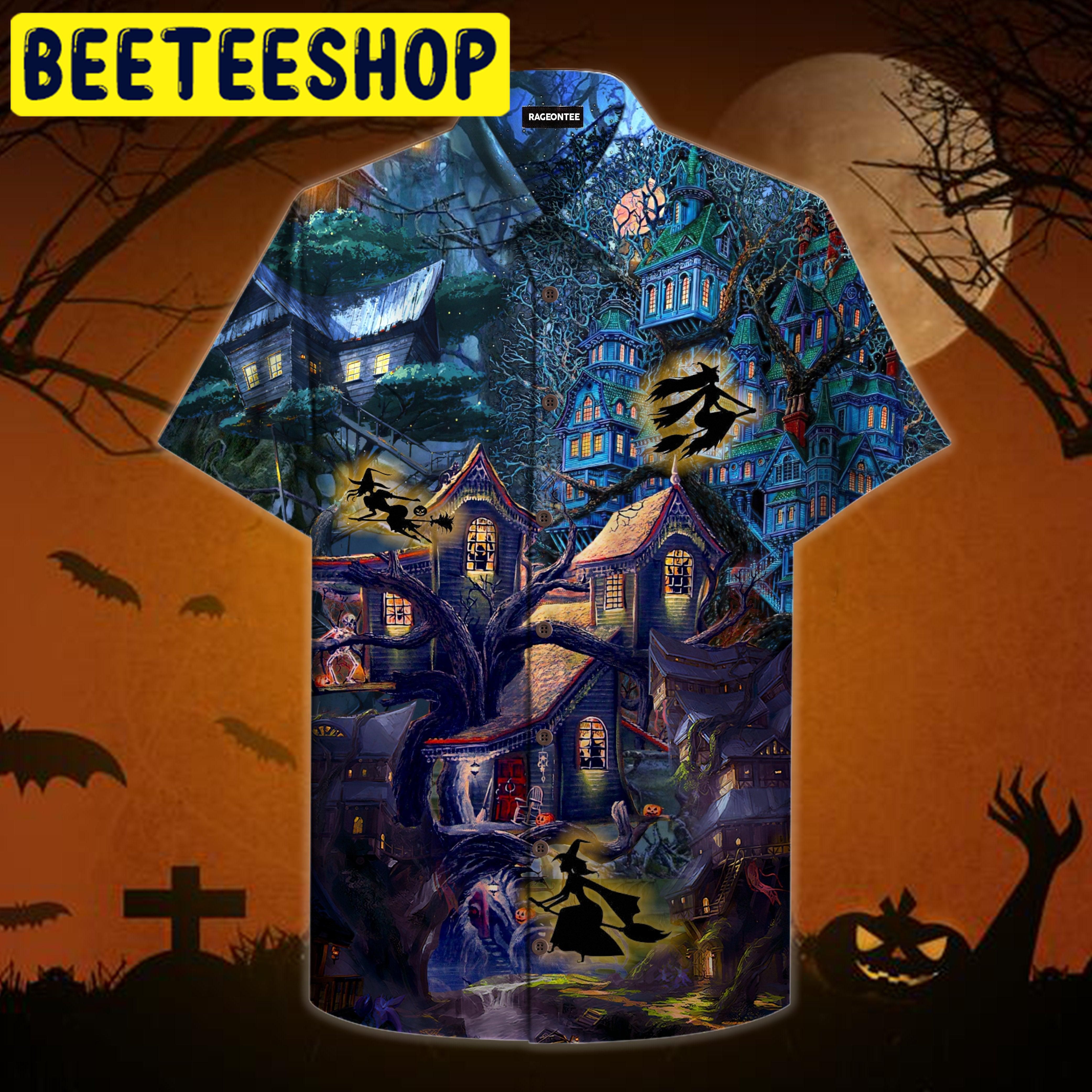 Halloween Scary Witch Tree House Hawaiian Shirt