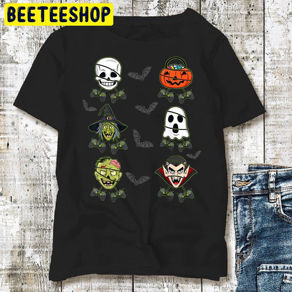 Halloween Skeleton Gaming Witch Vampire Zombie Trending Unisex Shirt