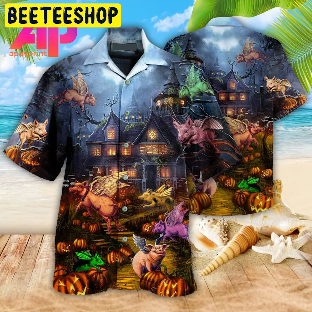 Halloween When Pigs Fly Trending Hawaiian Shirt